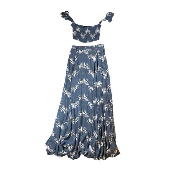 Lulus Trancoso Dusty Blue Floral Print Two-Piece Maxi Dress - XS - Picture 2 of 6